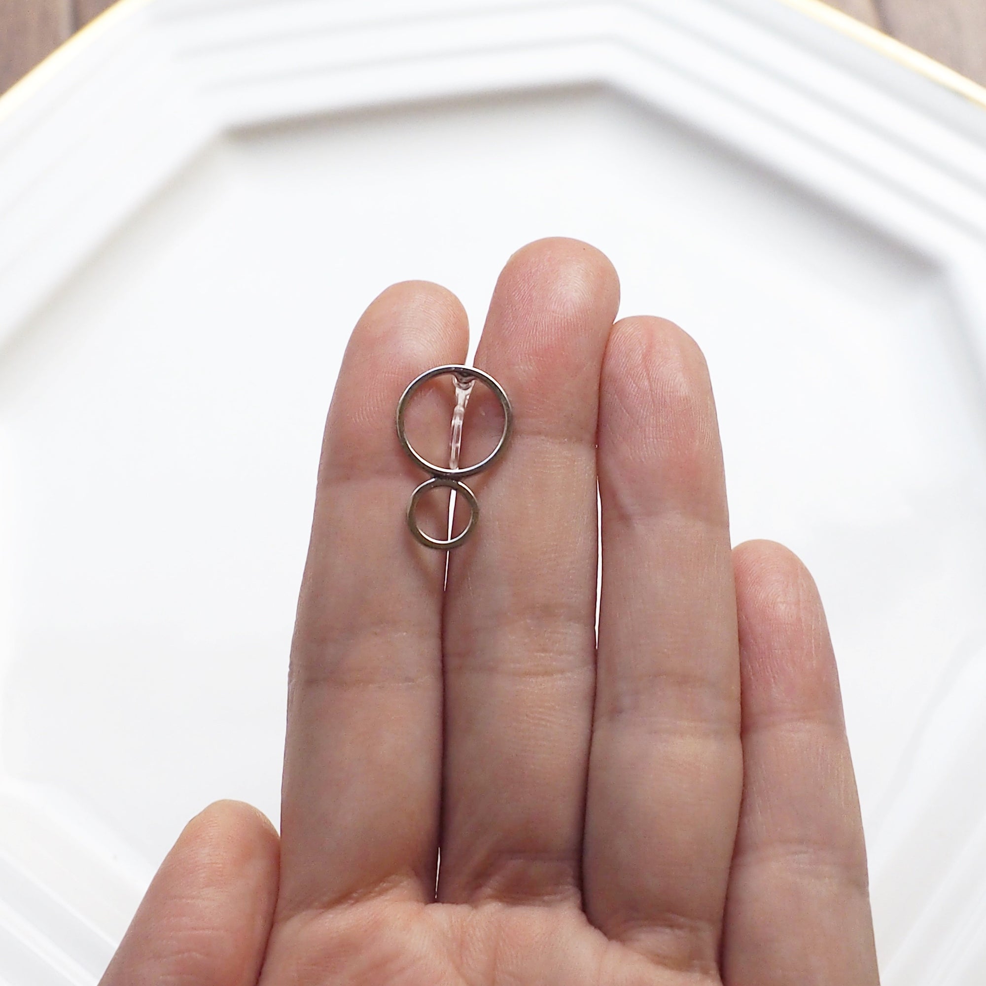 Double hoop invisible clip on stud earrings ( Silver tone ) - miyabigracejewelry.com
