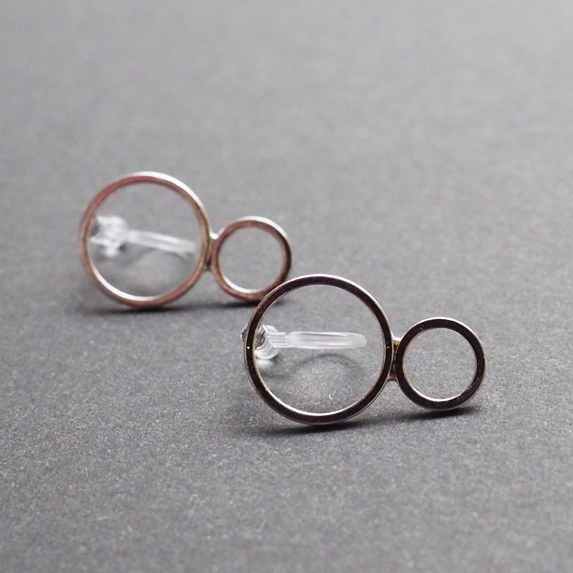 Double hoop invisible clip on stud earrings ( Silver tone ) - miyabigracejewelry.com
