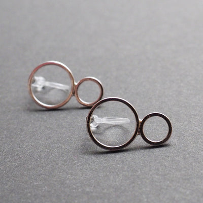 Double hoop invisible clip on stud earrings ( Silver tone ) - miyabigracejewelry.com
