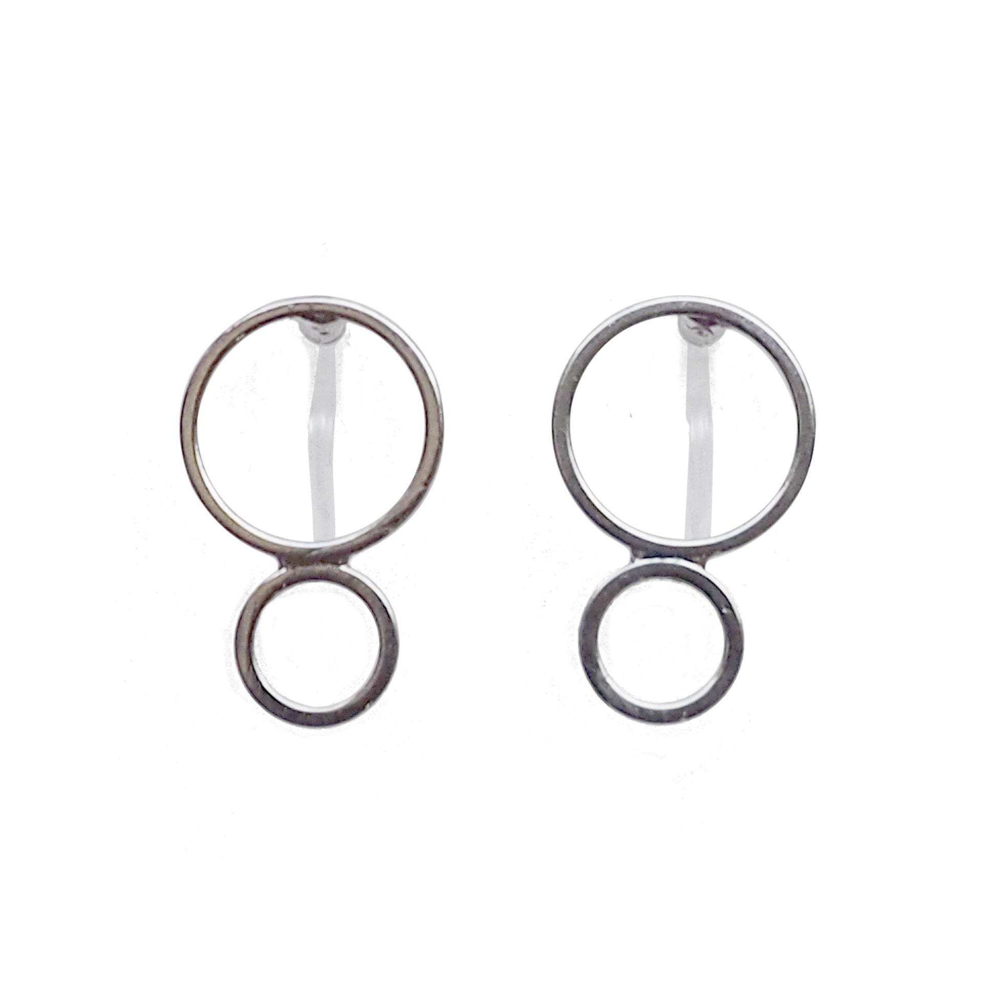 Double hoop invisible clip on stud earrings ( Silver tone ) - miyabigracejewelry.com