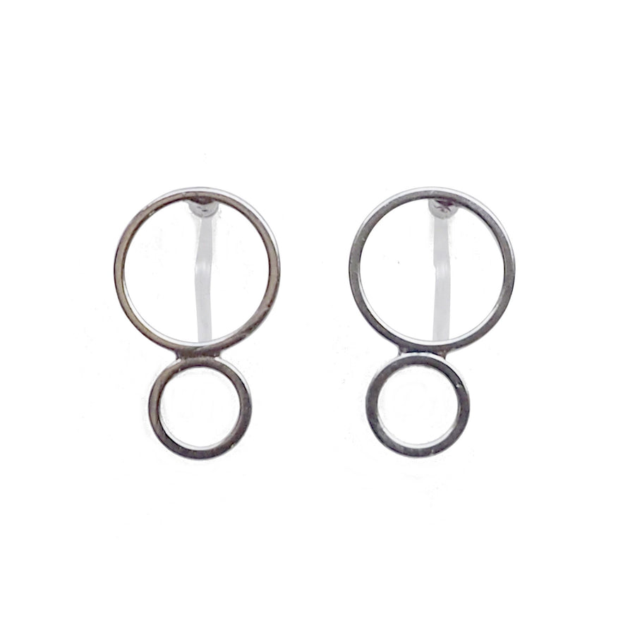 Double hoop invisible clip on stud earrings ( Silver tone ) - miyabigracejewelry.com