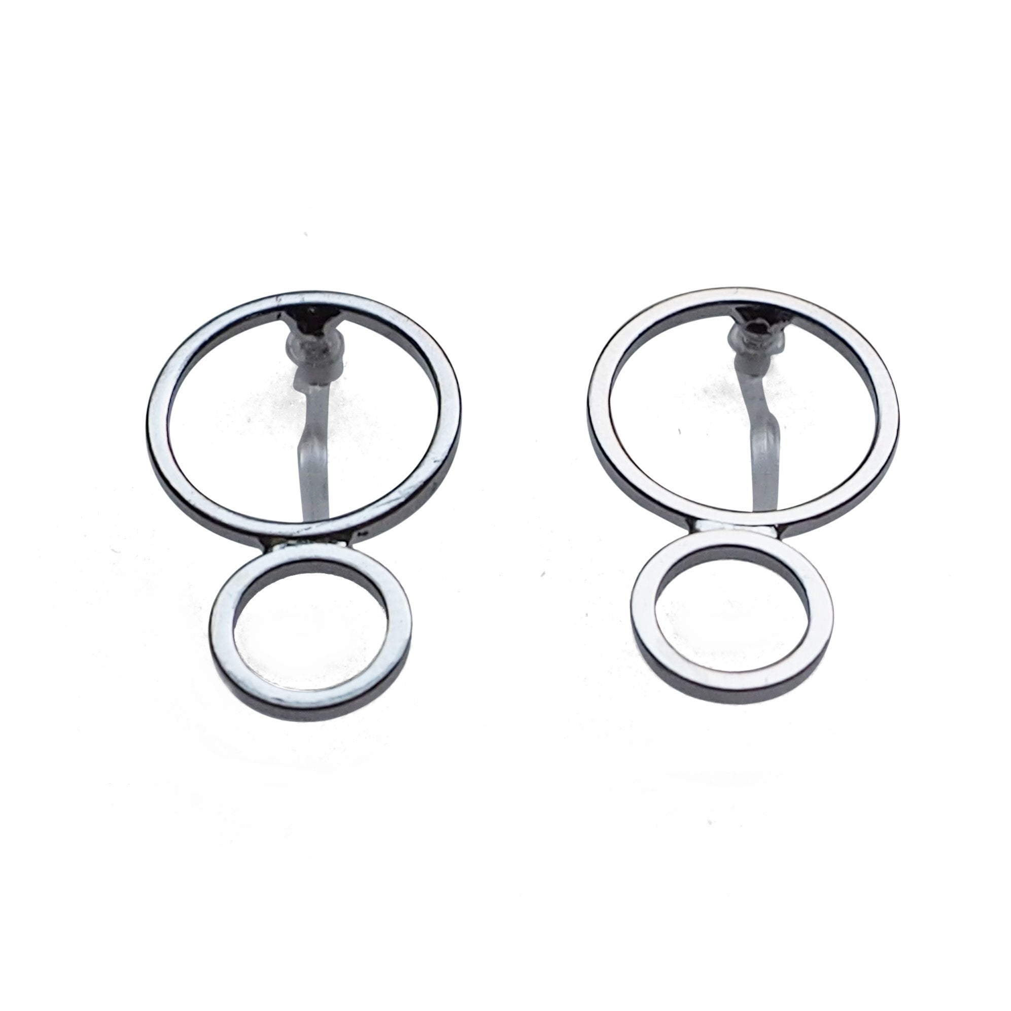 Double hoop invisible clip on stud earrings ( Silver tone ) - miyabigracejewelry.com