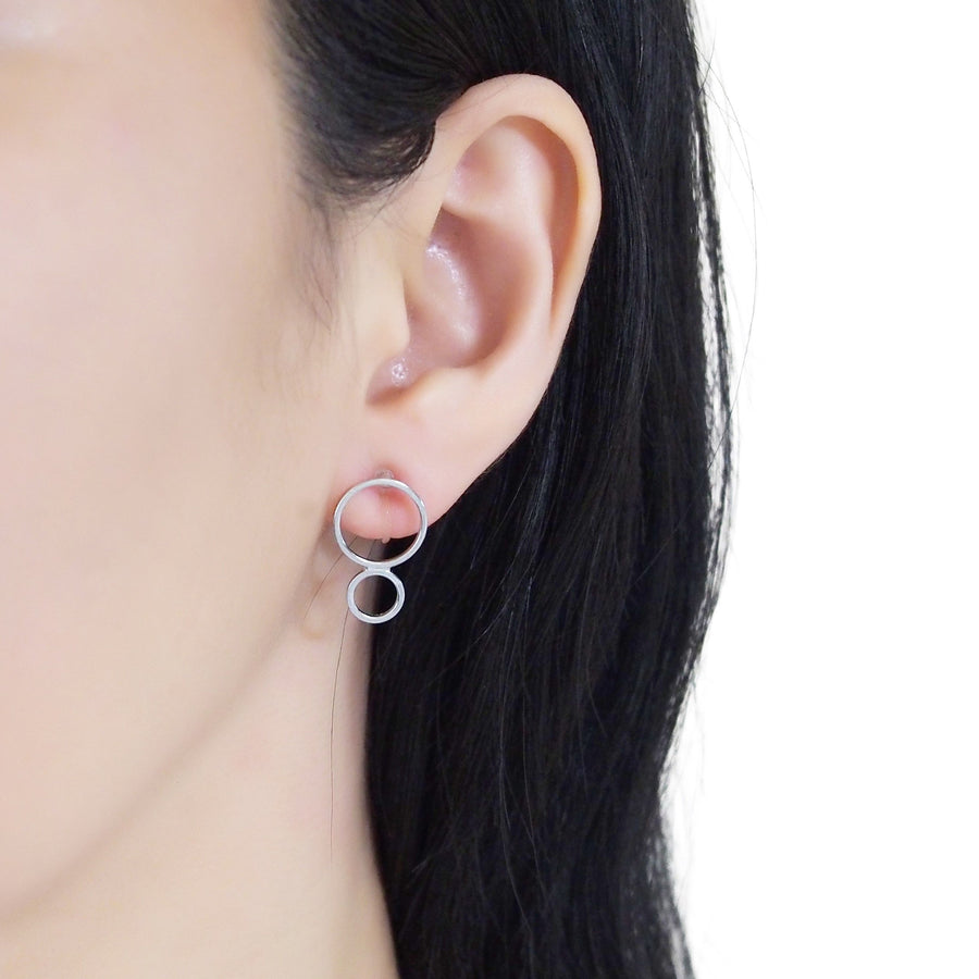 Double hoop invisible clip on stud earrings ( Silver tone ) - miyabigracejewelry.com