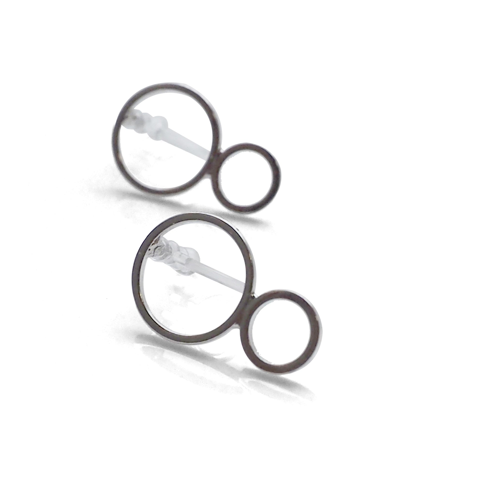 Double hoop invisible clip on stud earrings ( Silver tone ) - miyabigracejewelry.com