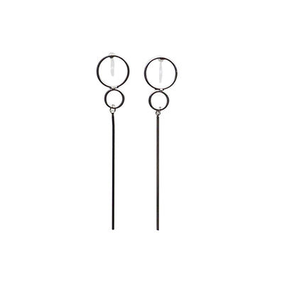 Double hoop with long bar invisible clip on stud earrings ( Silver tone ) - miyabigracejewelry.com