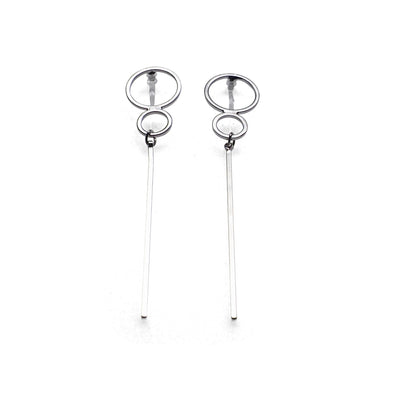 Double hoop with long bar invisible clip on stud earrings ( Silver tone ) - miyabigracejewelry.com