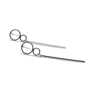 Double hoop with long bar invisible clip on stud earrings ( Silver tone ) - miyabigracejewelry.com