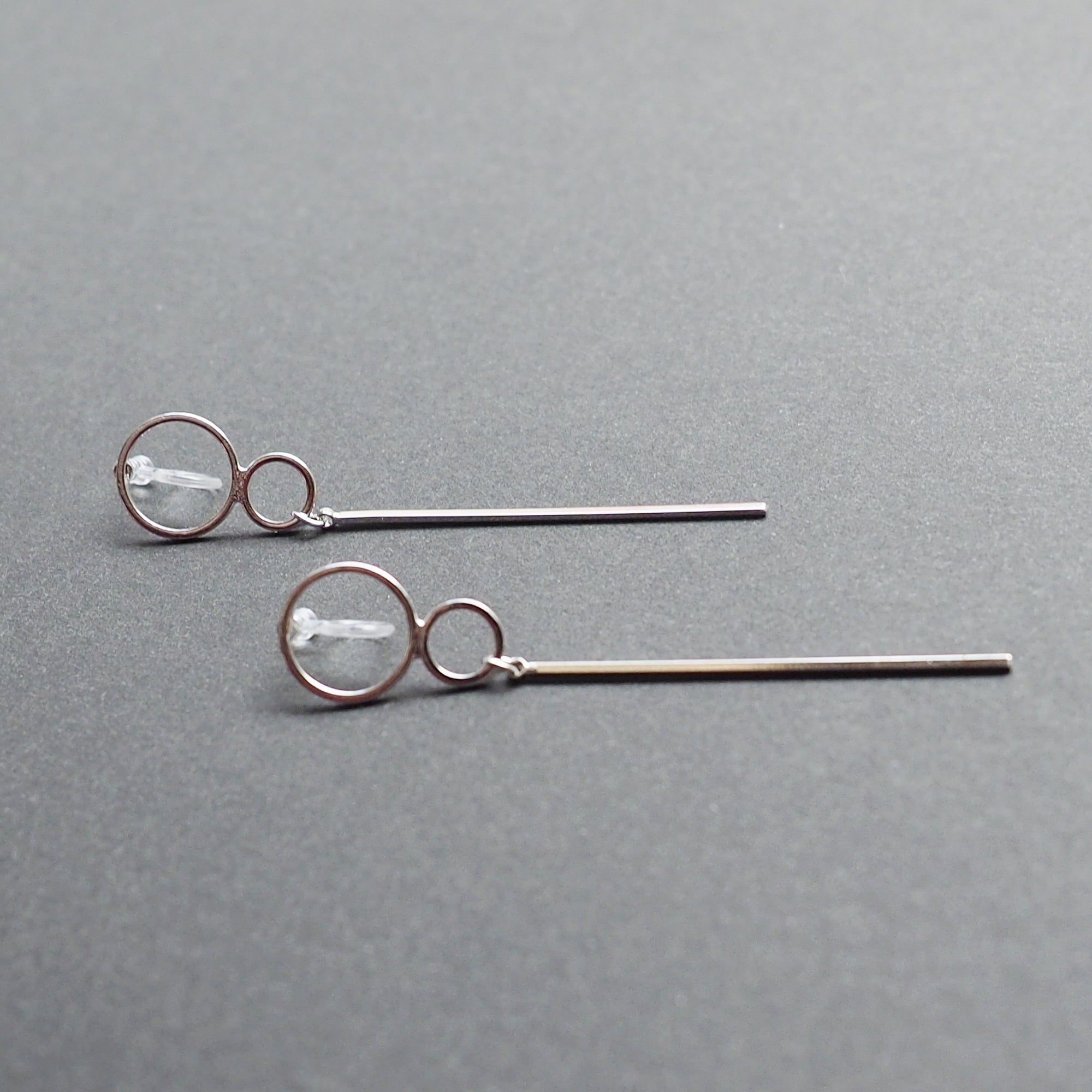 Double hoop with long bar invisible clip on stud earrings ( Silver tone ) - miyabigracejewelry.com