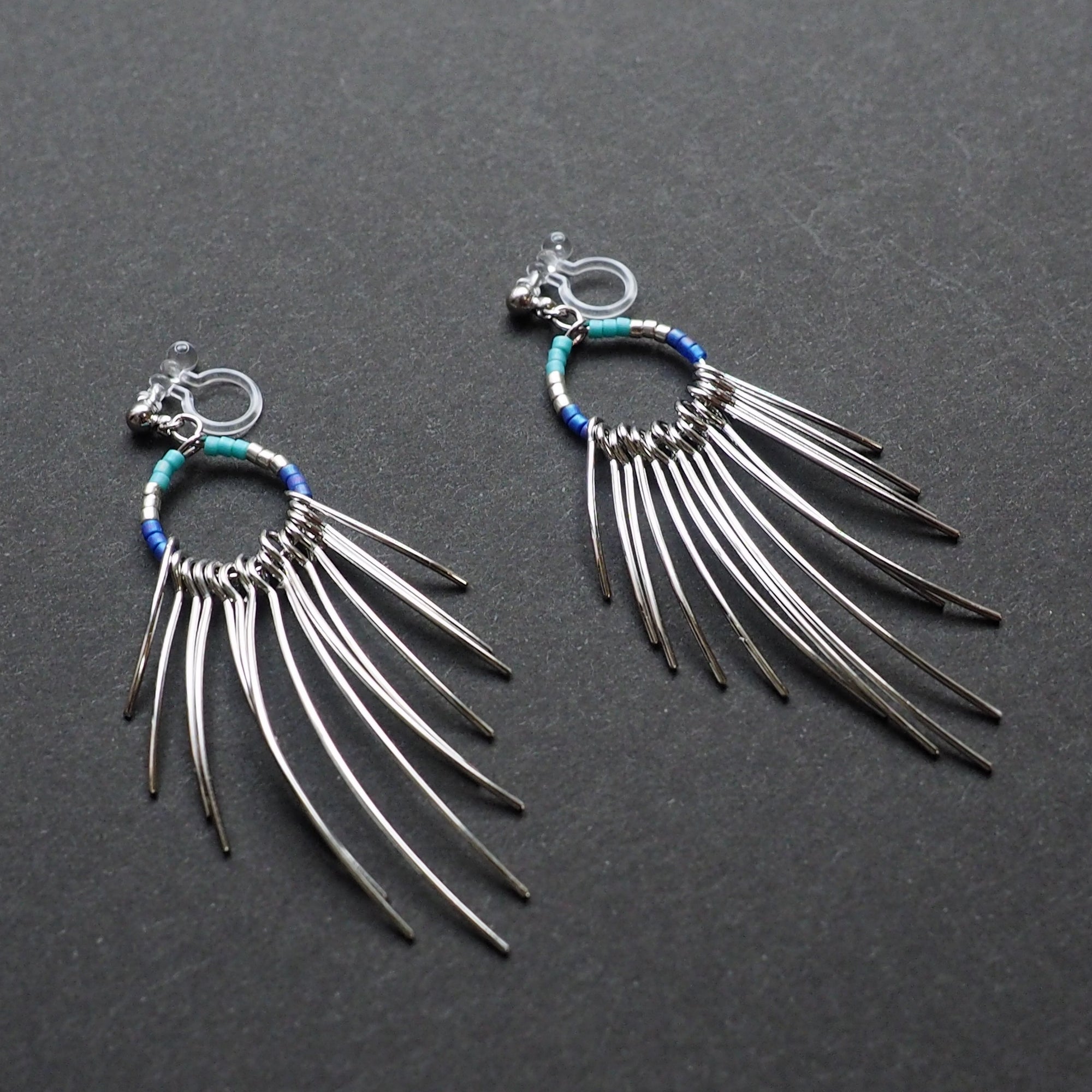 Gradated Fringe invisible clip on earrings ( Silver tone ) - Miyabi Grace