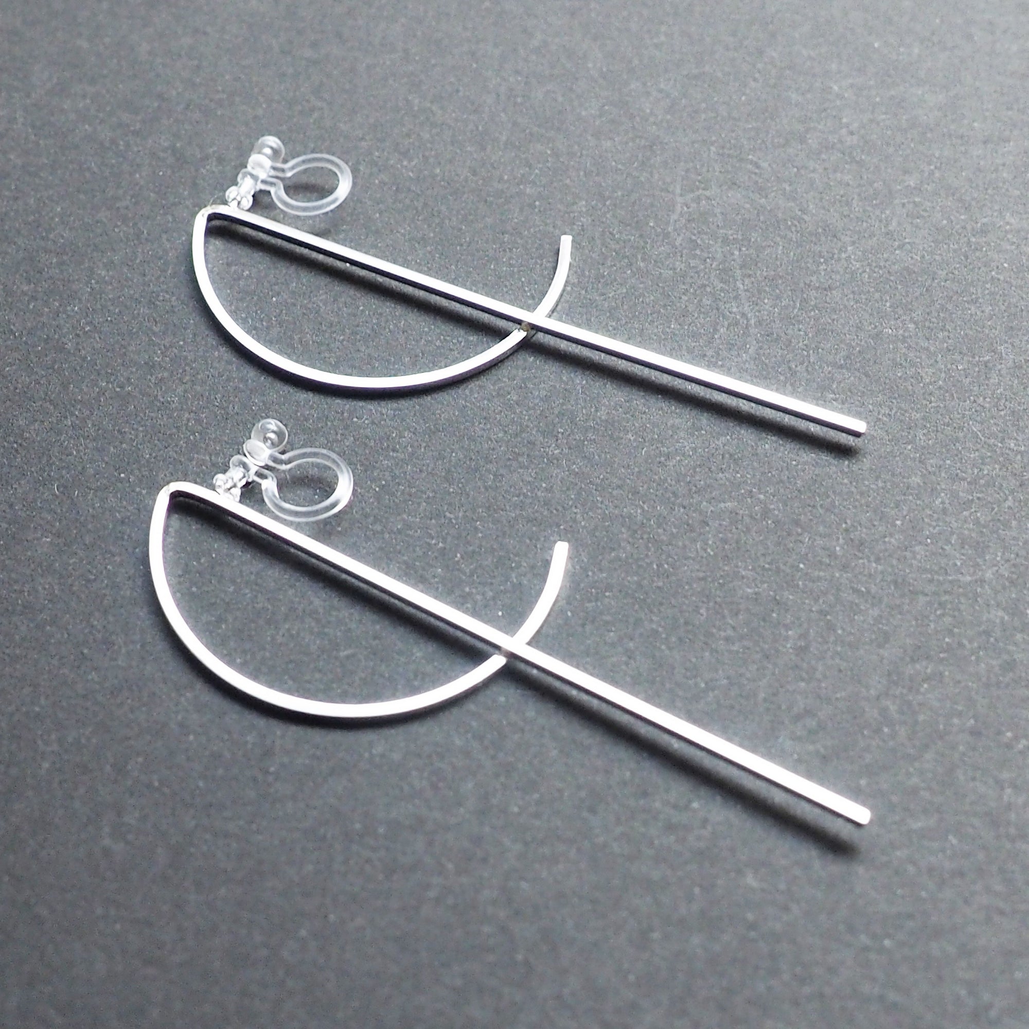 Half-moon invisible clip on stud earrings ( Silver tone ) - miyabigracejewelry.com