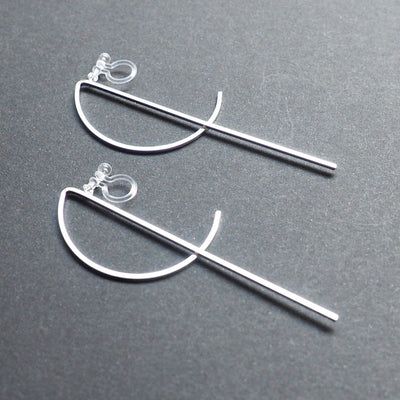 Half-moon invisible clip on stud earrings ( Silver tone ) - miyabigracejewelry.com