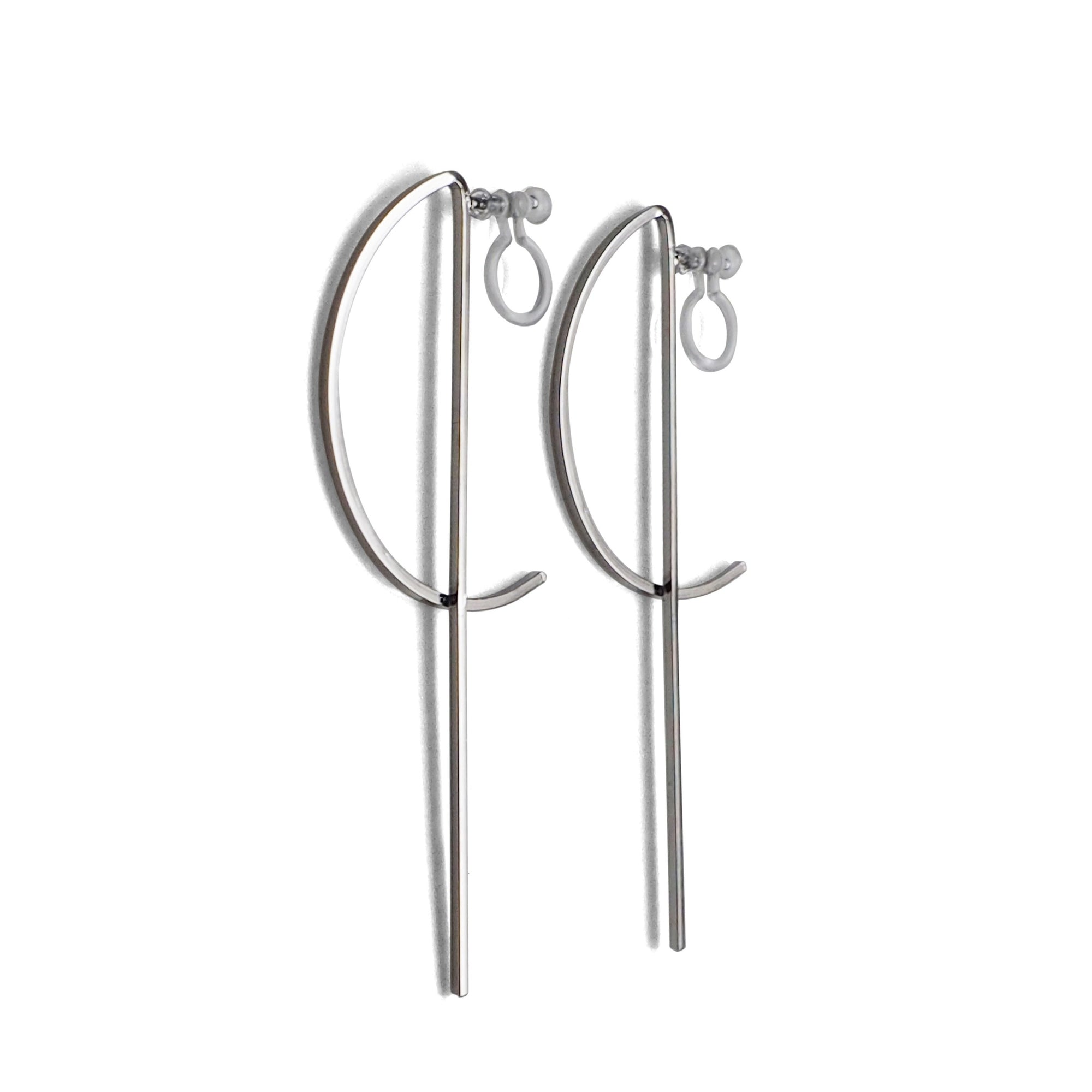 Half-moon invisible clip on stud earrings ( Silver tone ) - miyabigracejewelry.com