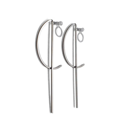 Half-moon invisible clip on stud earrings ( Silver tone ) - miyabigracejewelry.com