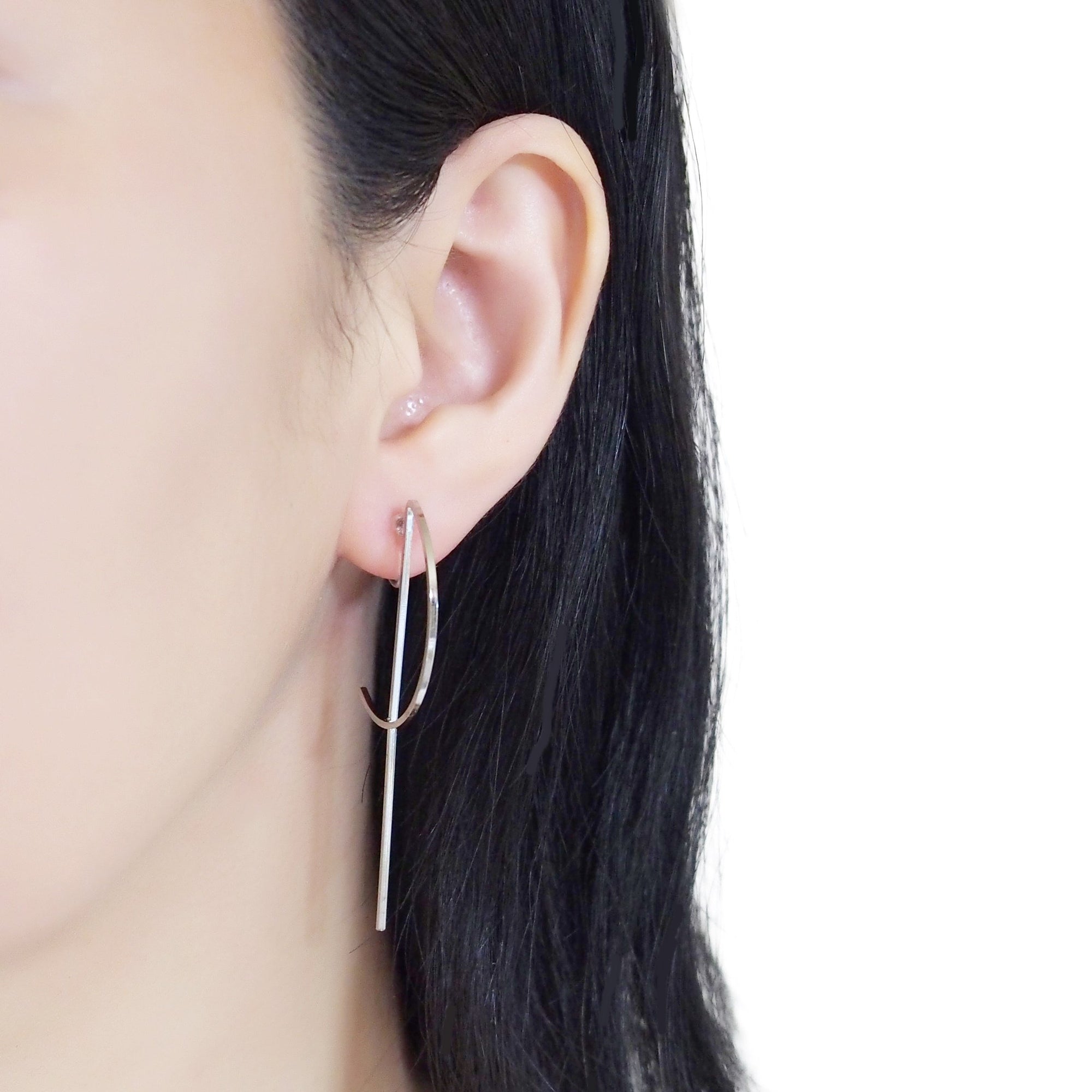 Half-moon invisible clip on stud earrings ( Silver tone ) - miyabigracejewelry.com