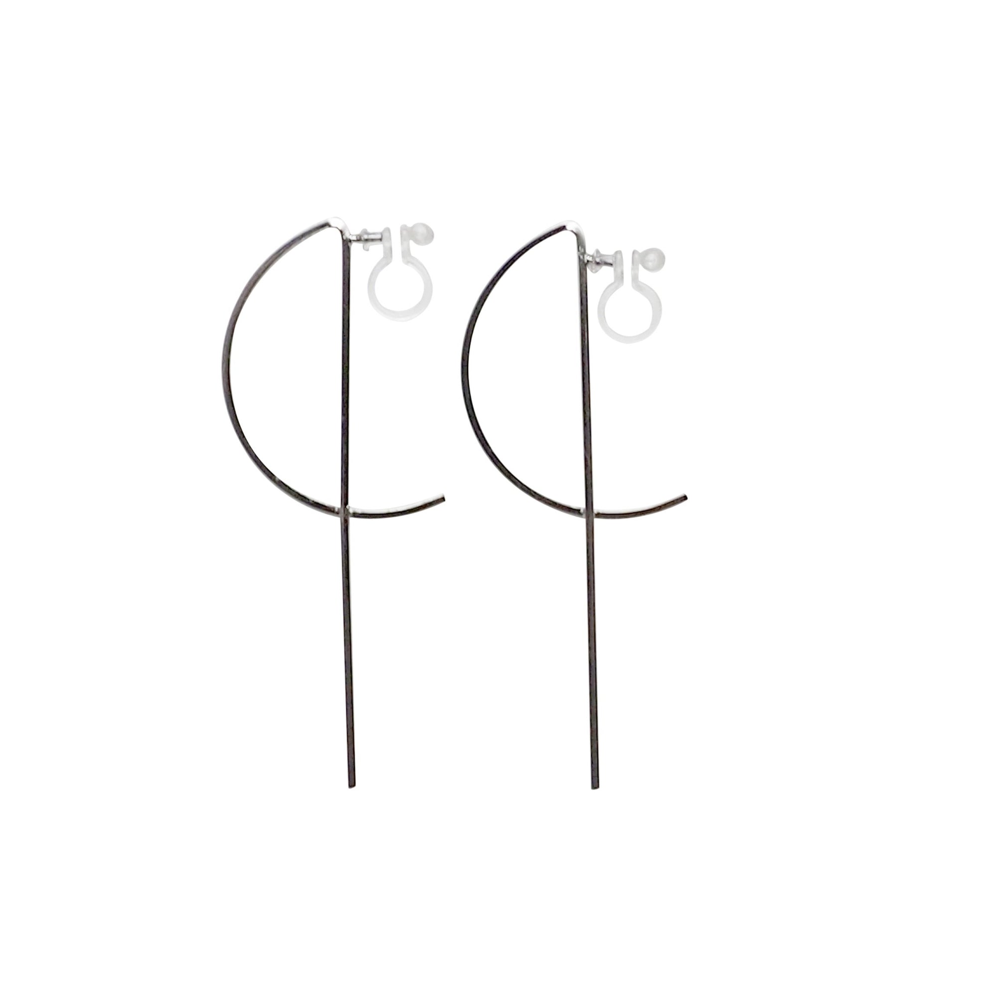 Half-moon invisible clip on stud earrings ( Silver tone ) - miyabigracejewelry.com