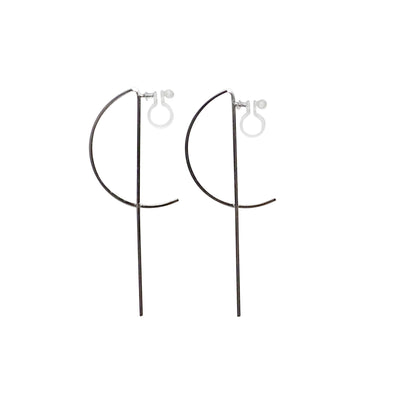 Half-moon invisible clip on stud earrings ( Silver tone ) - miyabigracejewelry.com