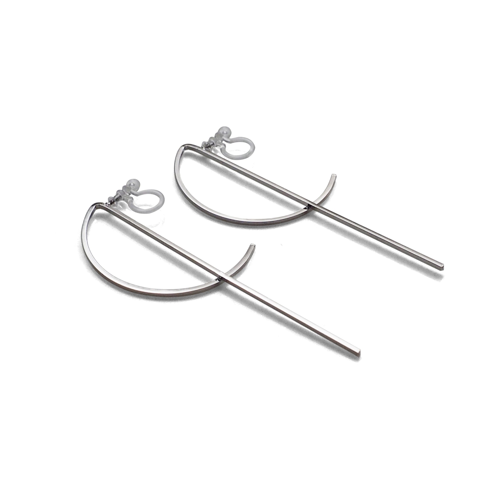 Half-moon invisible clip on stud earrings ( Silver tone ) - miyabigracejewelry.com