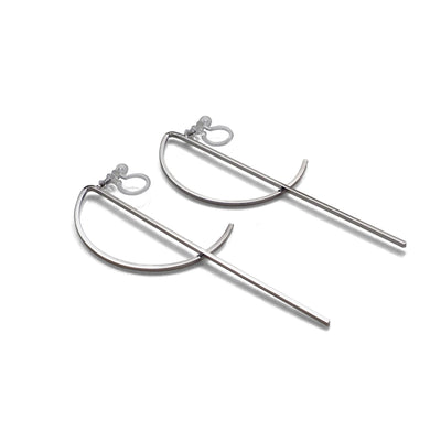 Half-moon invisible clip on stud earrings ( Silver tone ) - miyabigracejewelry.com