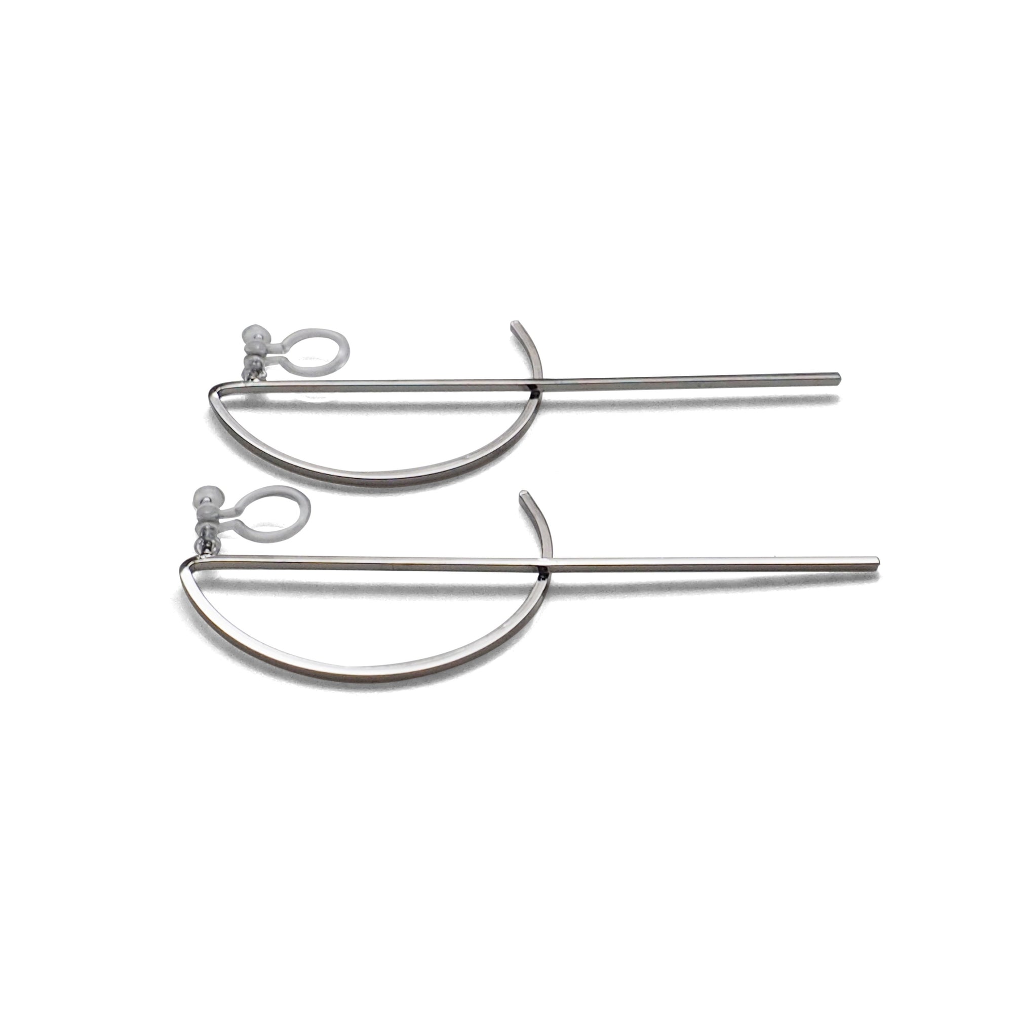 Half-moon invisible clip on stud earrings ( Silver tone ) - miyabigracejewelry.com