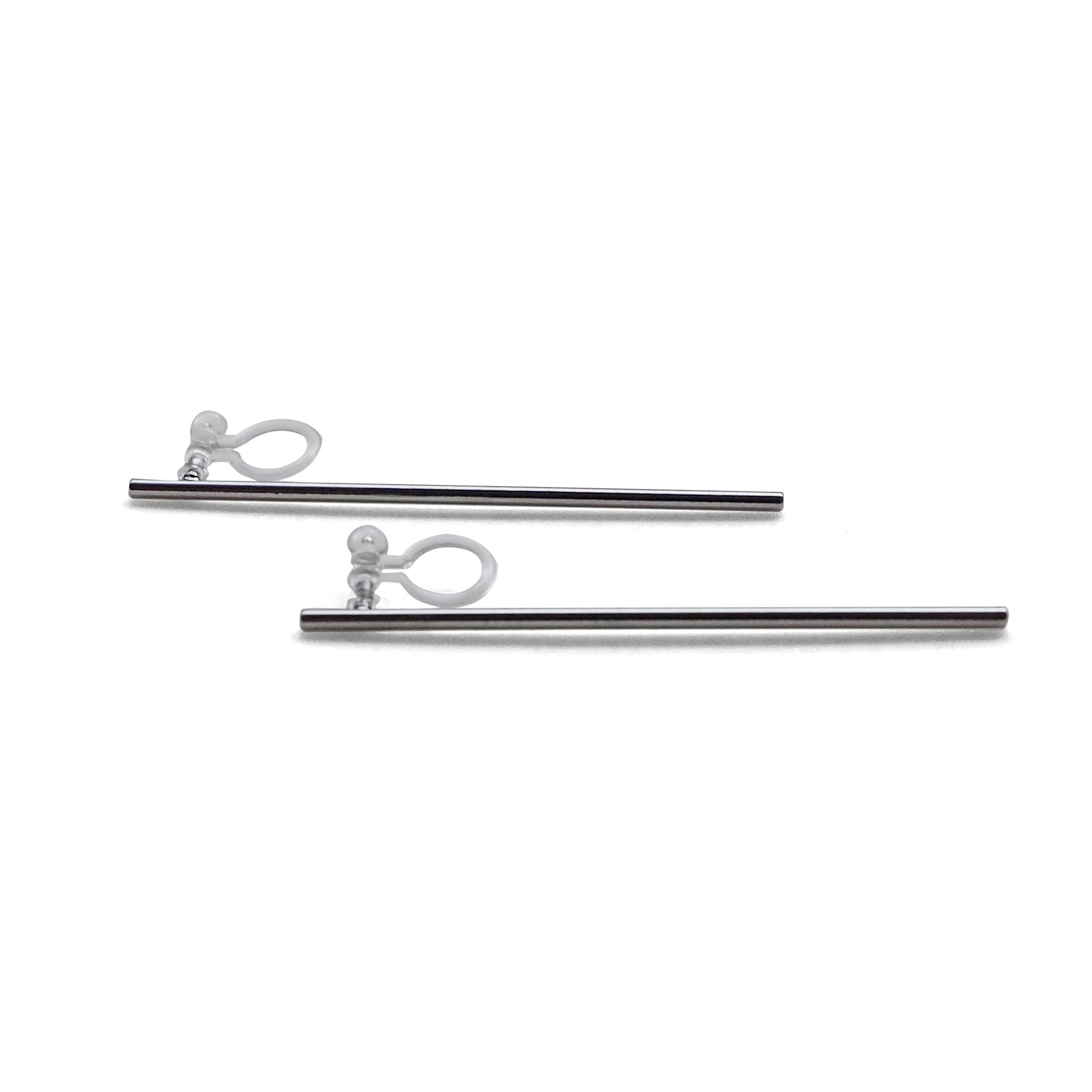 Long invisible clip on stud earrings ( Silver tone ) - miyabigracejewelry.com
