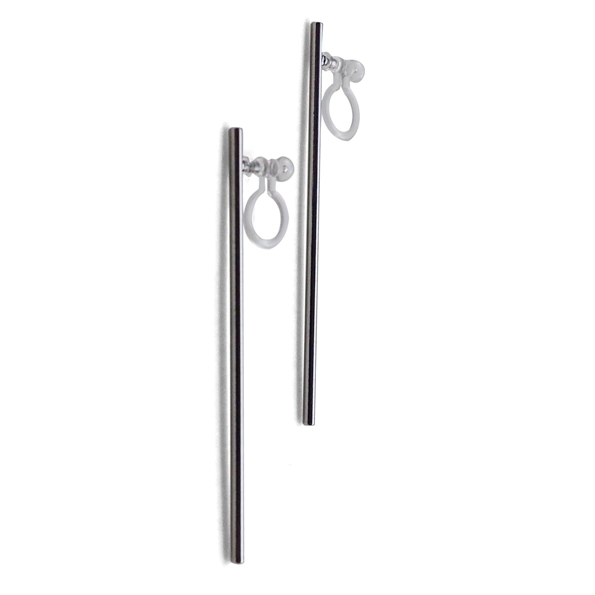 Long invisible clip on stud earrings ( Silver tone ) - miyabigracejewelry.com