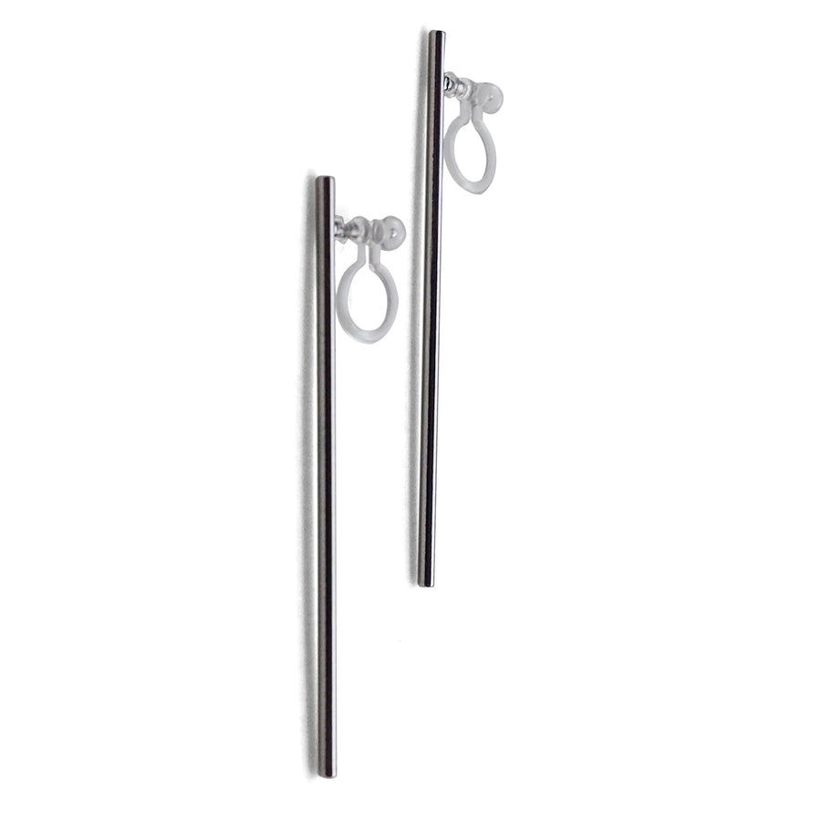 Long invisible clip on stud earrings ( Silver tone ) - miyabigracejewelry.com