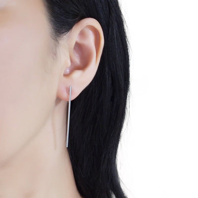 Long invisible clip on stud earrings ( Silver tone ) - miyabigracejewelry.com