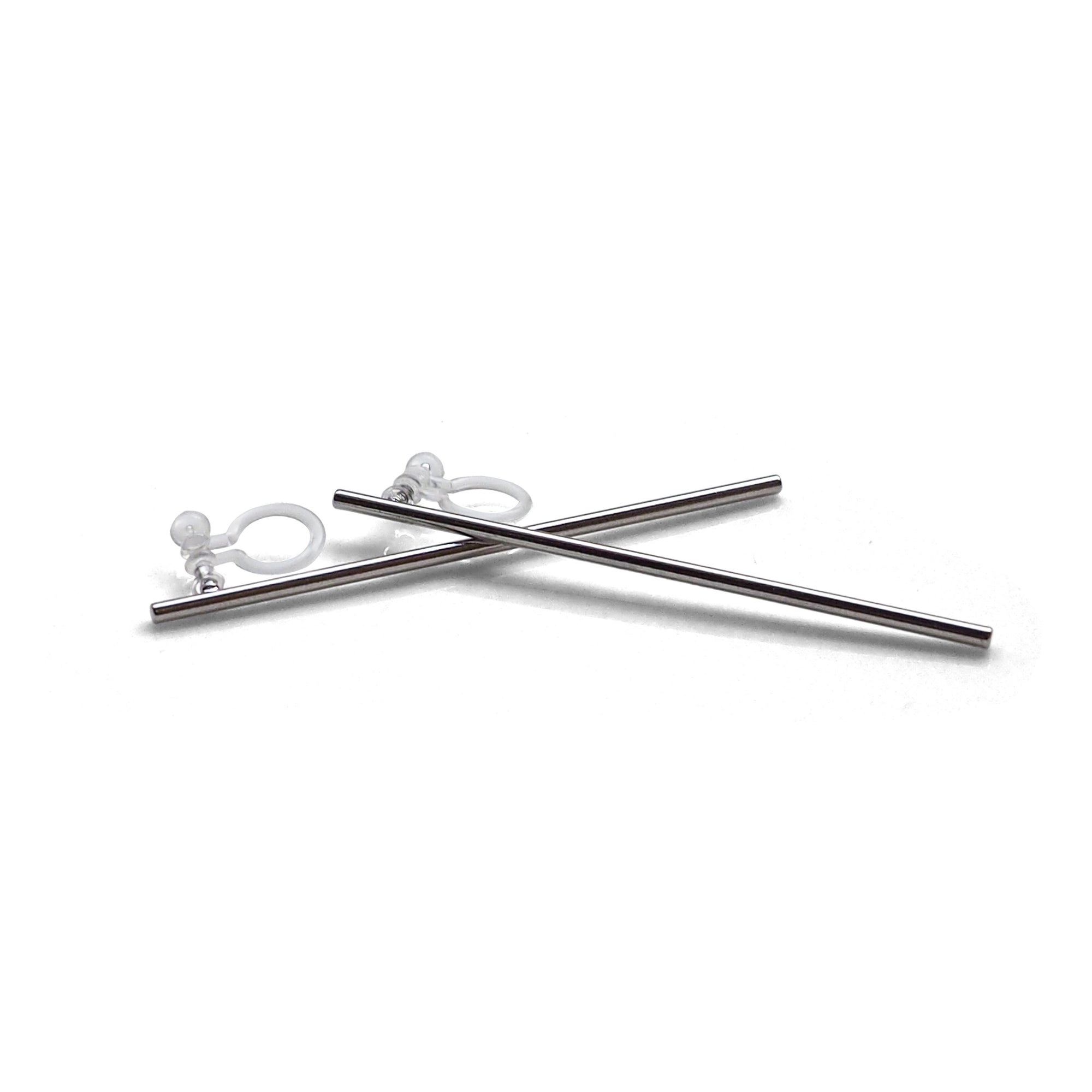 Long invisible clip on stud earrings ( Silver tone ) - miyabigracejewelry.com