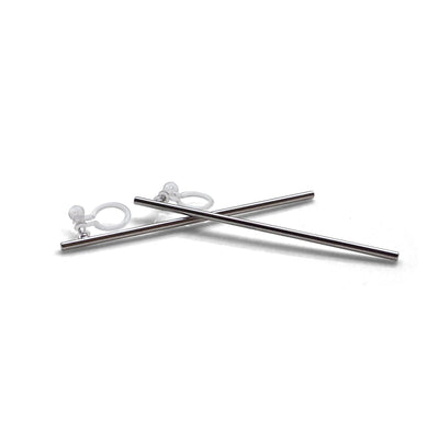 Long invisible clip on stud earrings ( Silver tone ) - miyabigracejewelry.com