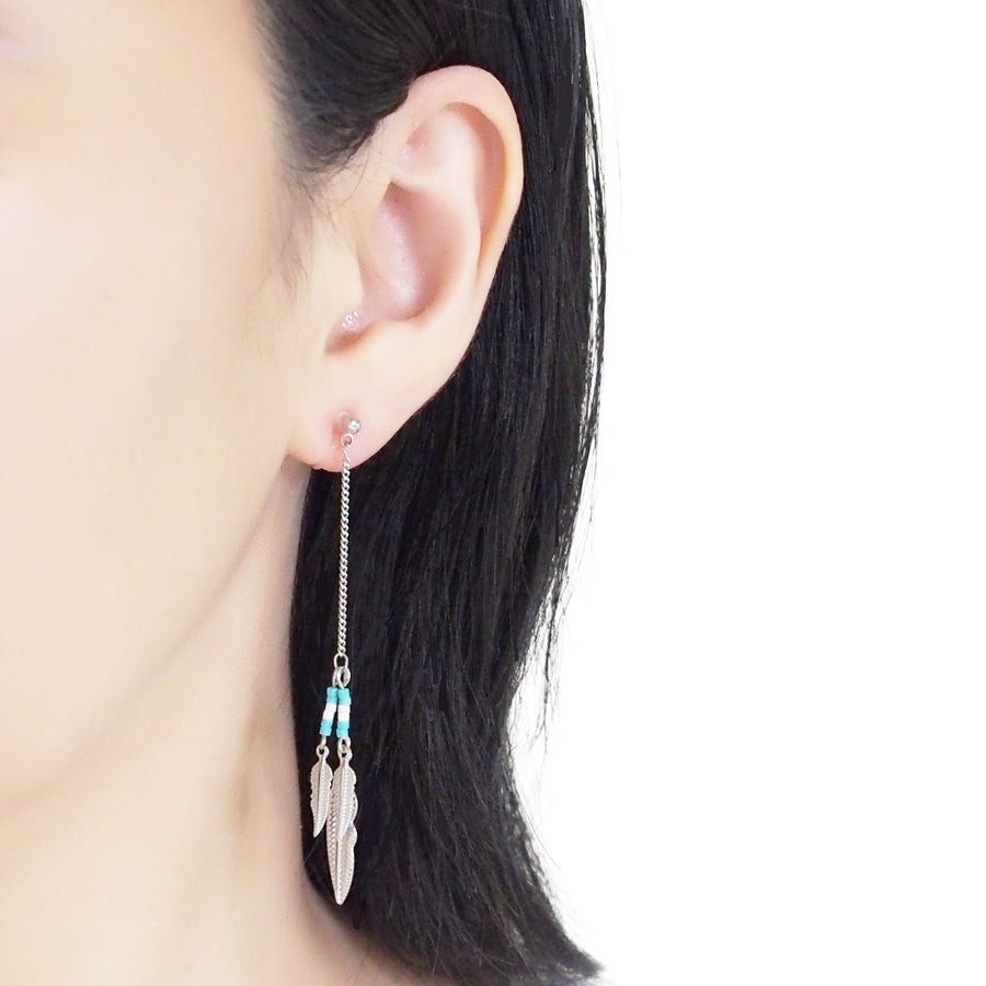 Long feather motif invisible clip on earrings ( Silver tone ) - miyabigracejewelry.com