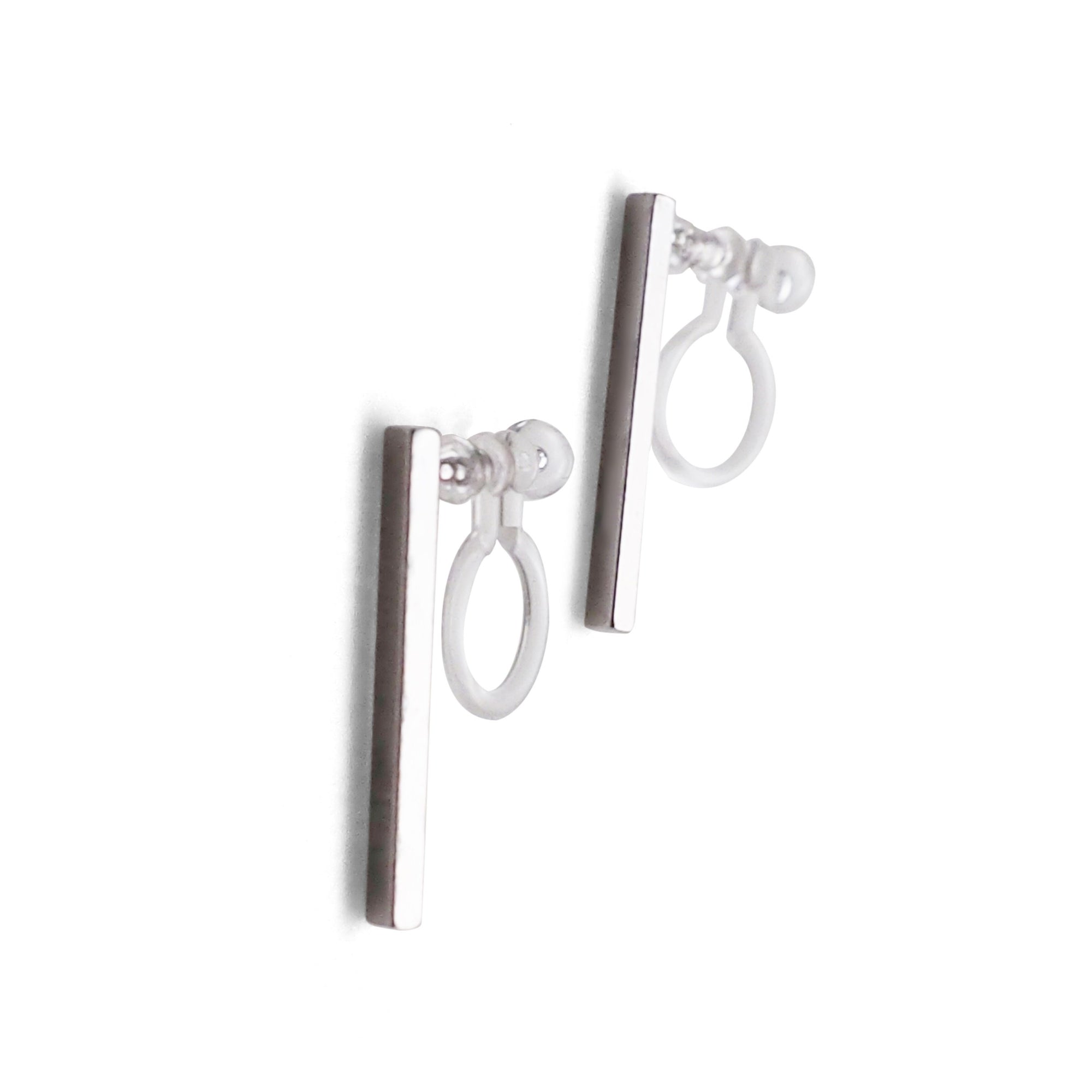 Minimal short bar invisible clip on earrings ( Silver tone ) - miyabigracejewelry.com