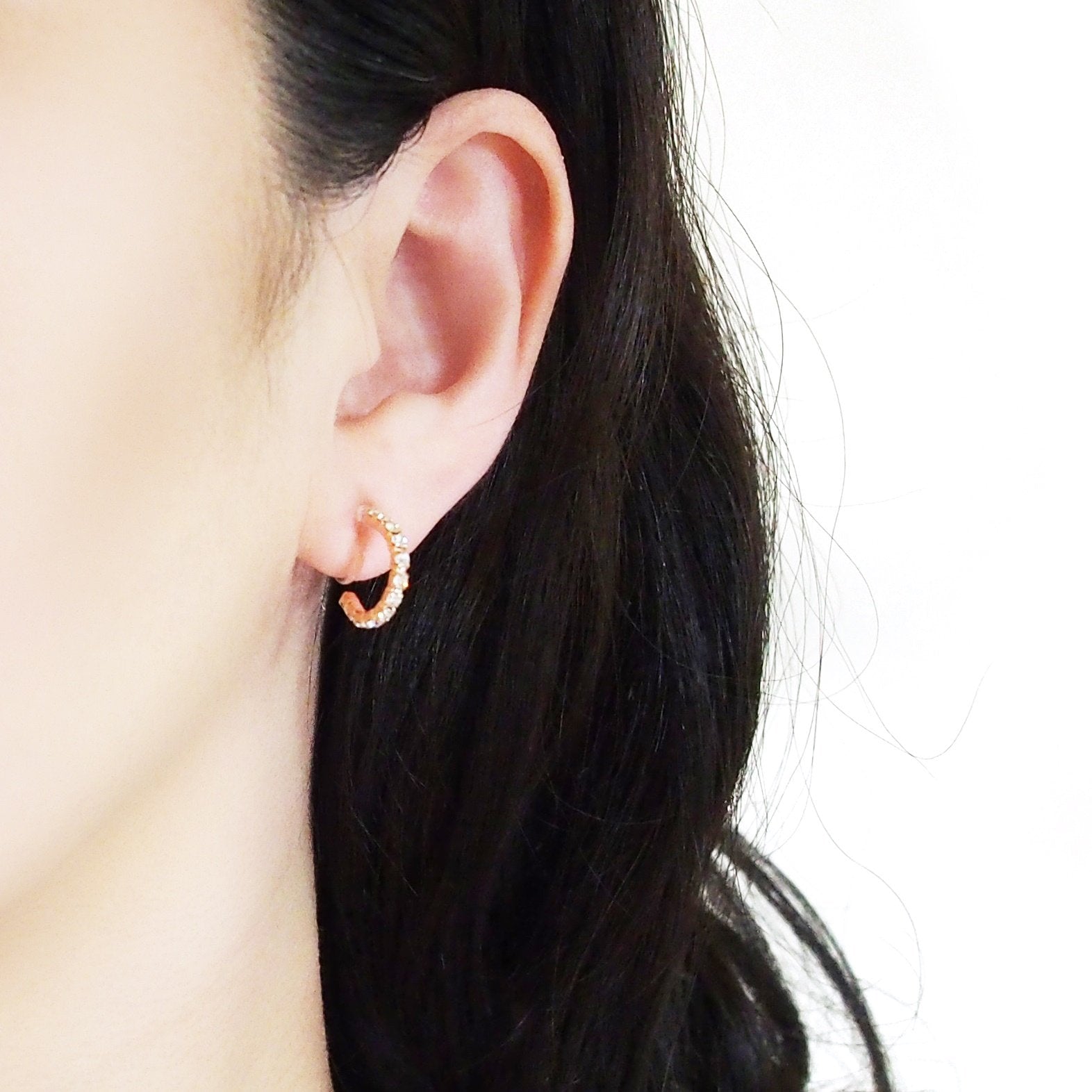 Crystal Invisible Clip On Hoop Earrings (Rose Gold tone) - Miyabi Grace