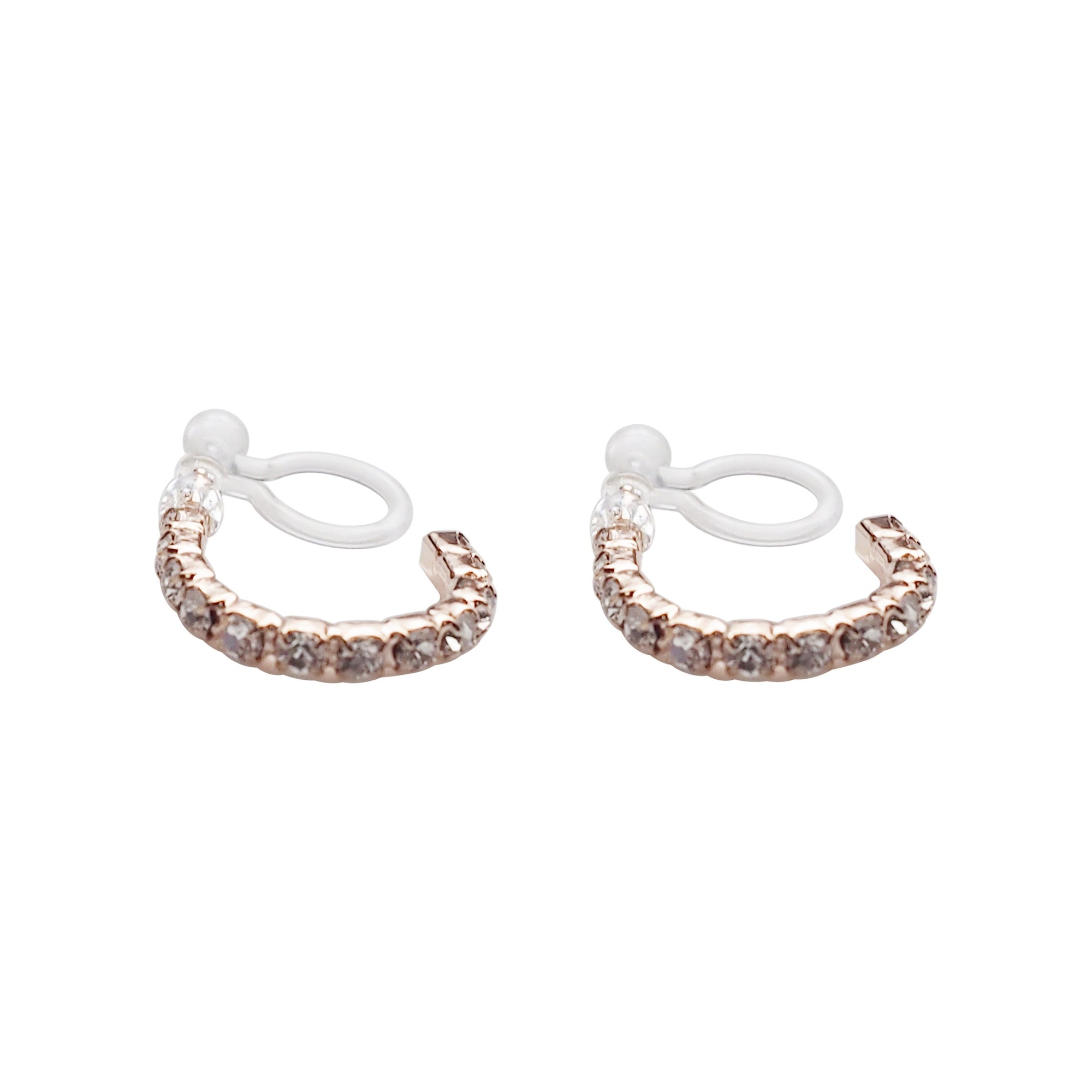 Crystal Invisible Clip On Hoop Earrings (Rose Gold tone) - Miyabi Grace