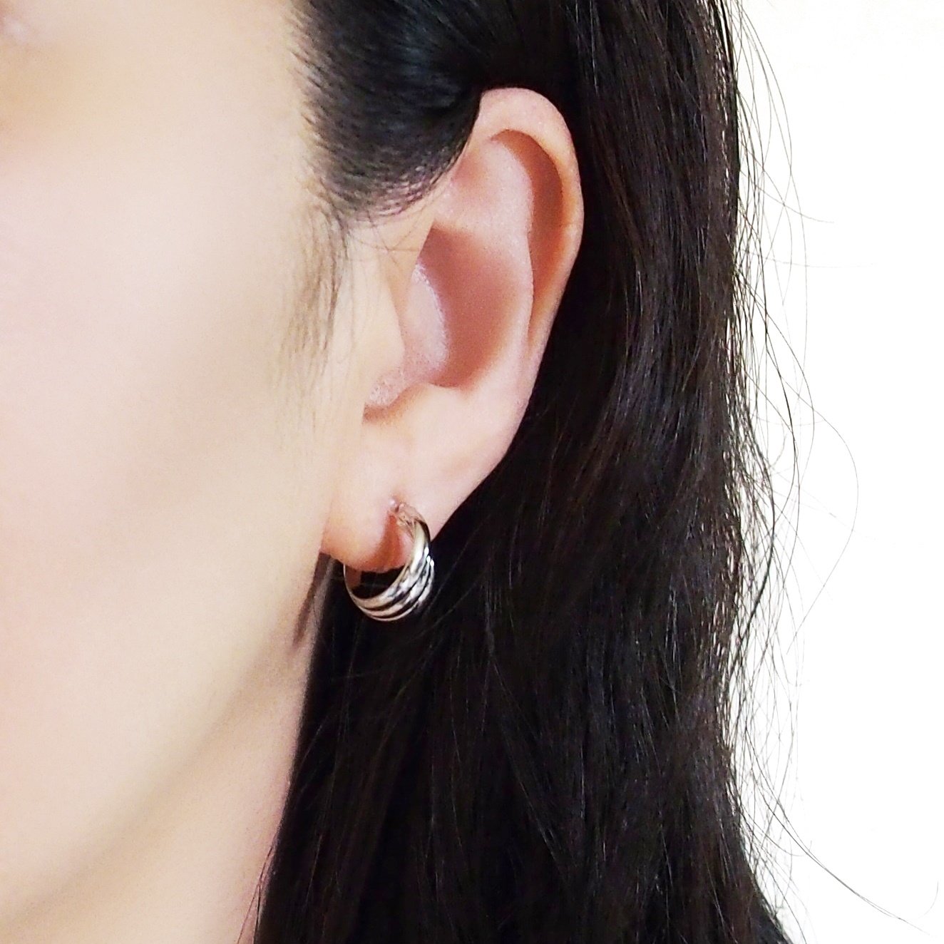 Silver Huggie Crossed Invisible Clip On Hoop Earrings - Miyabi Grace