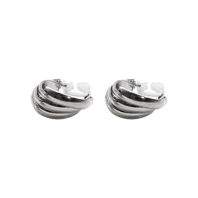Silver Huggie Crossed Invisible Clip On Hoop Earrings - Miyabi Grace