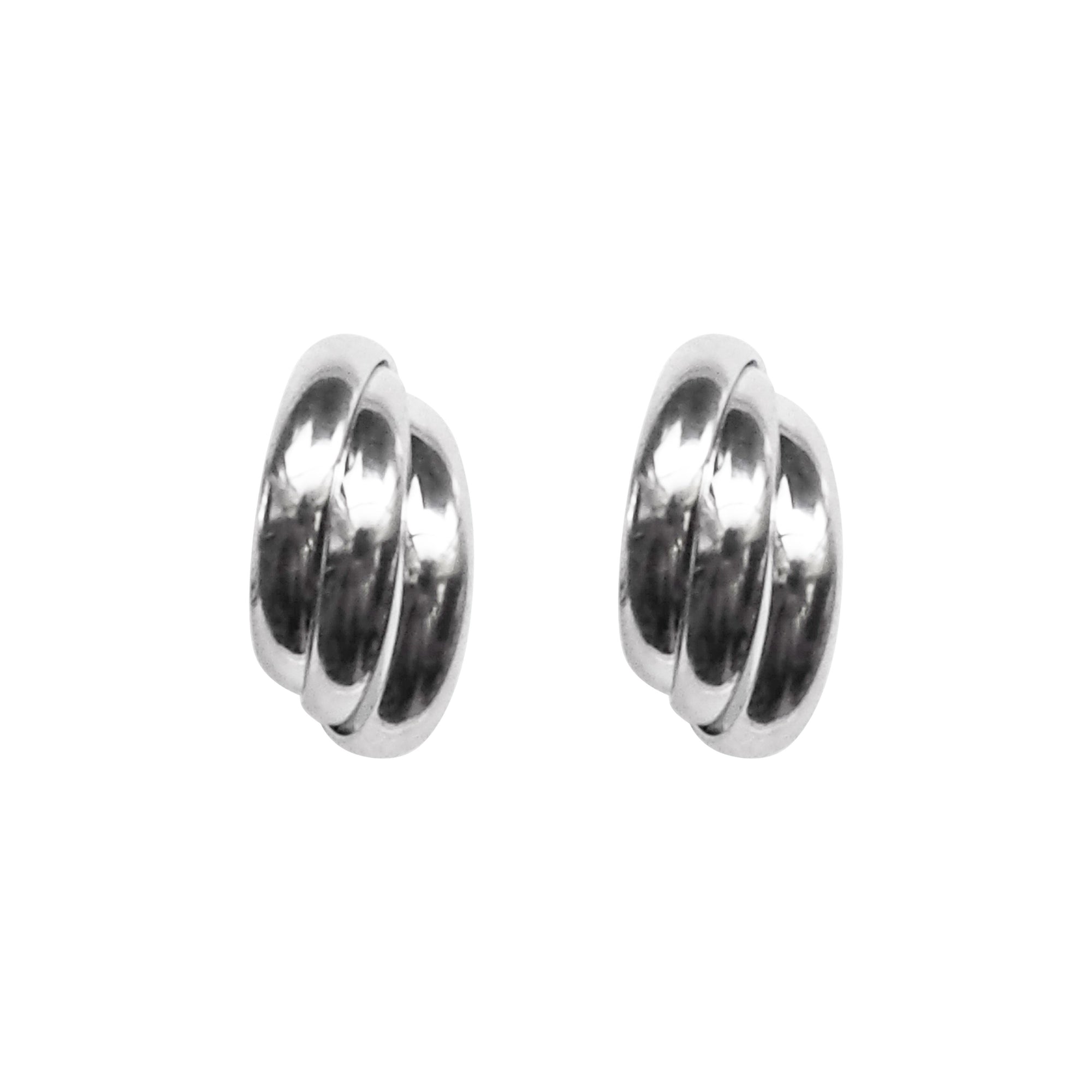 Silver Huggie Crossed Invisible Clip On Hoop Earrings - Miyabi Grace