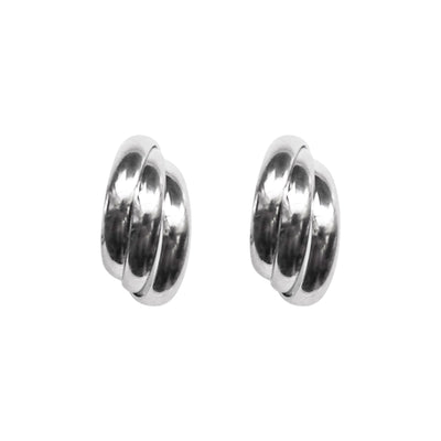 Silver Huggie Crossed Invisible Clip On Hoop Earrings - Miyabi Grace