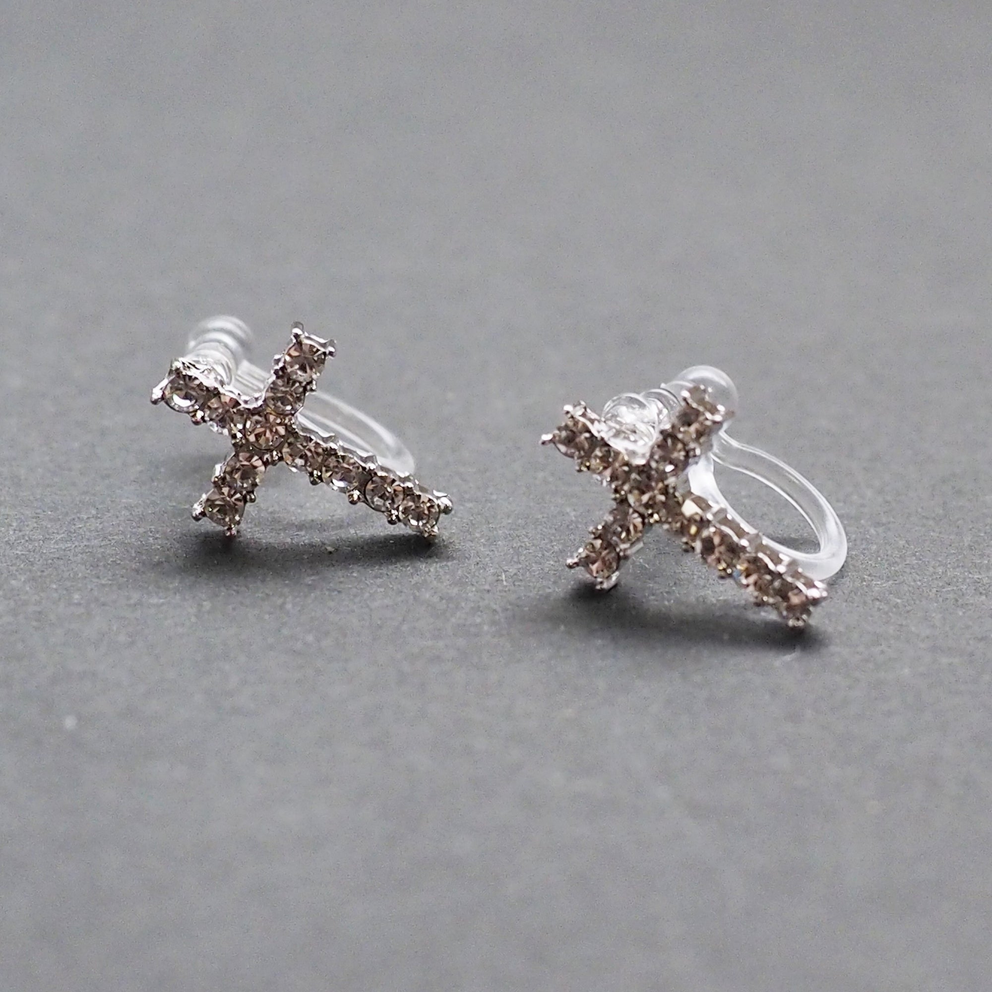 Crystal Cross Invisible Clip On Stud Earrings - Miyabi Grace