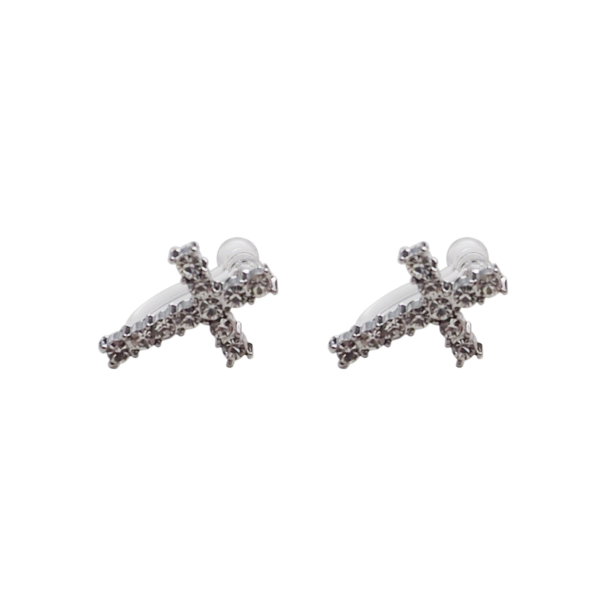Crystal Cross Invisible Clip On Stud Earrings - Miyabi Grace