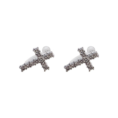 Crystal Cross Invisible Clip On Stud Earrings - Miyabi Grace