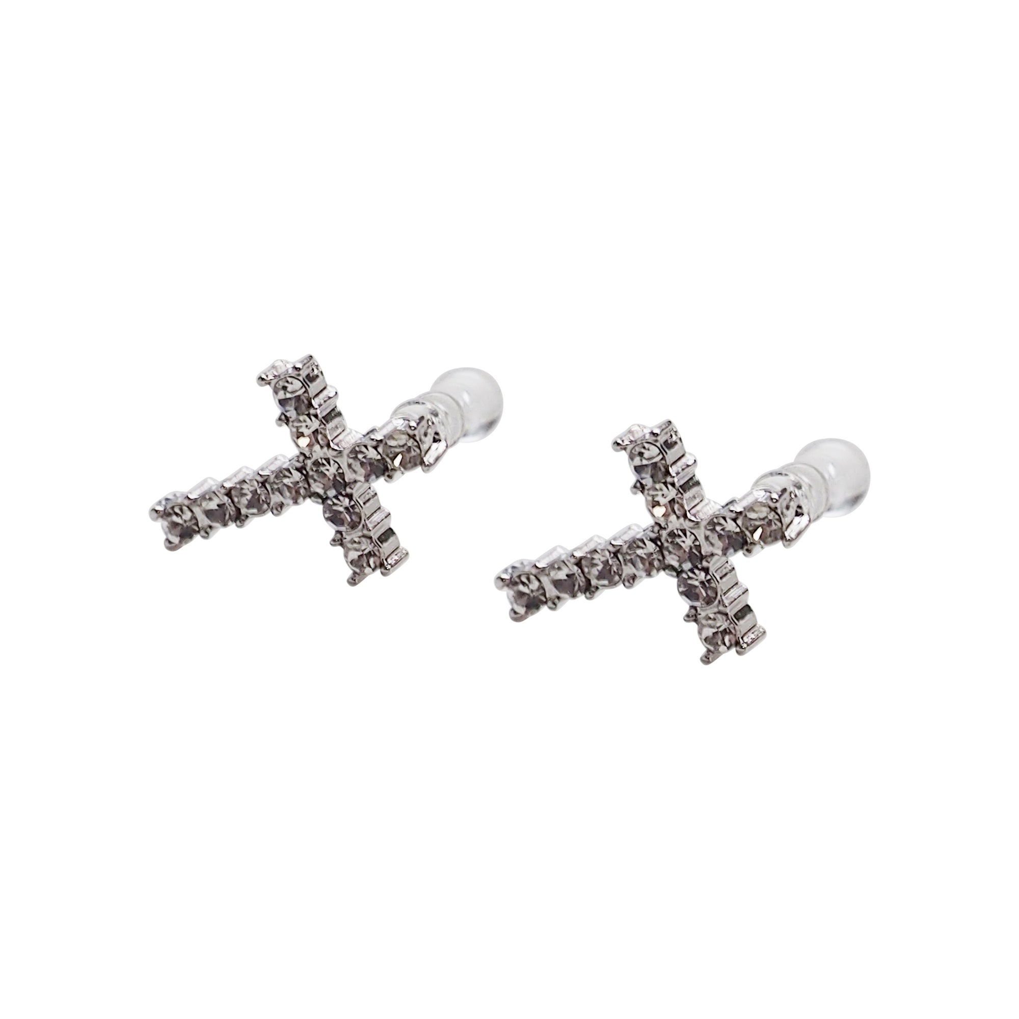 Crystal Cross Invisible Clip On Stud Earrings - Miyabi Grace