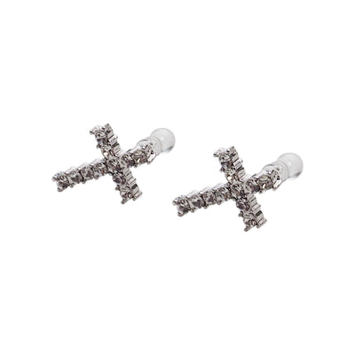 Crystal Cross Invisible Clip On Stud Earrings - Miyabi Grace