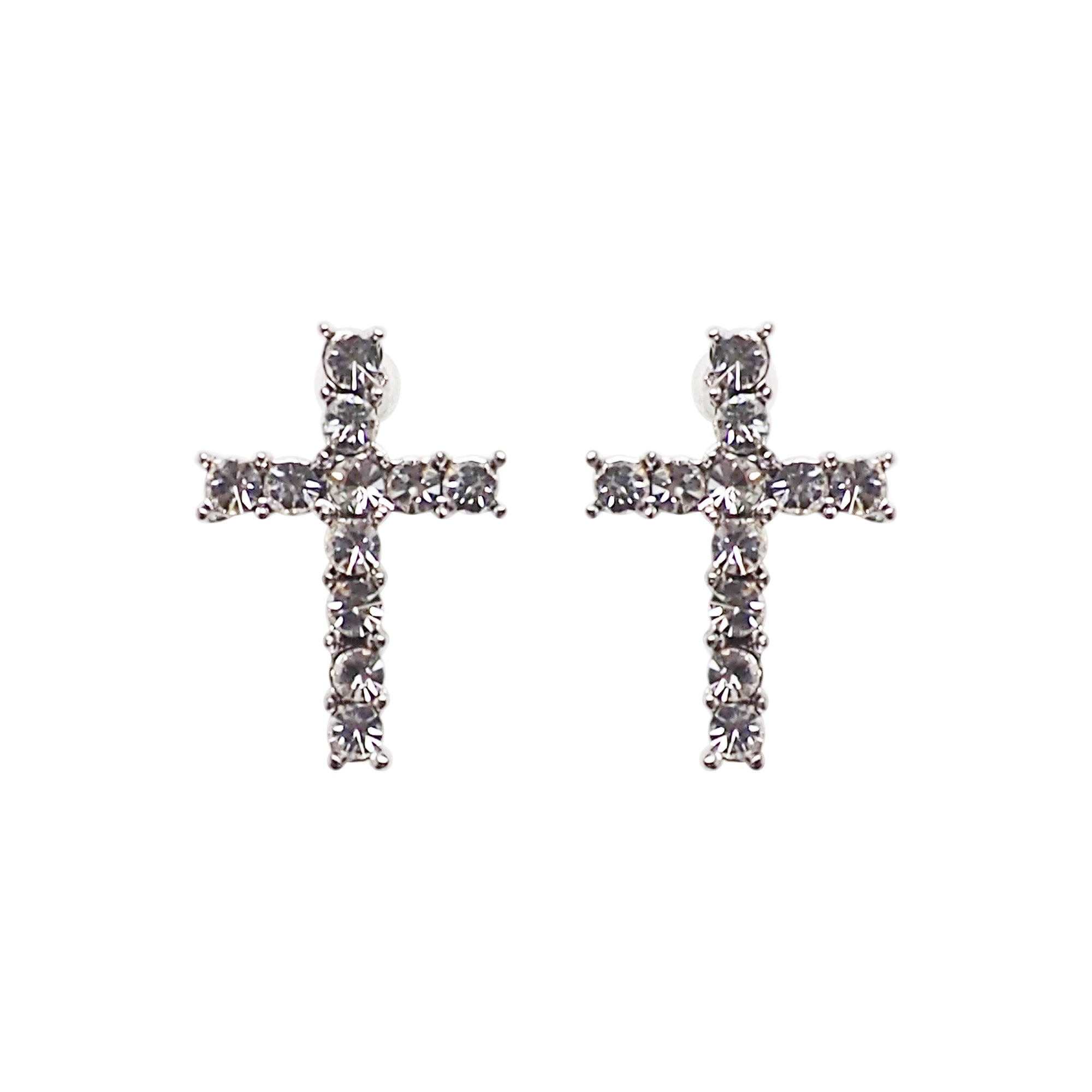 Crystal Cross Invisible Clip On Stud Earrings - Miyabi Grace