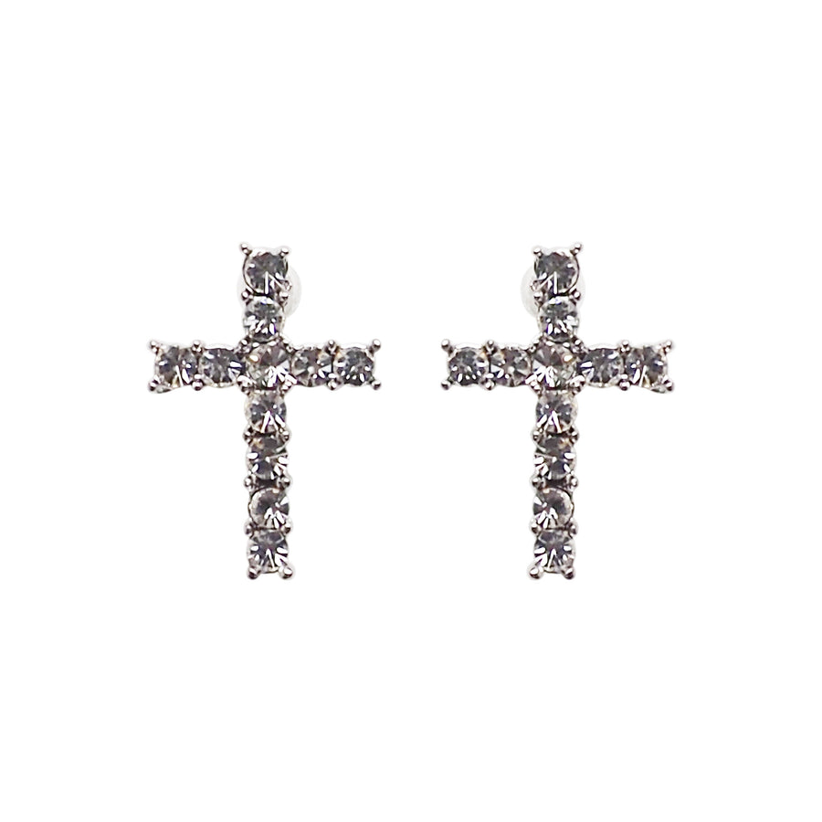 Crystal Cross Invisible Clip On Stud Earrings - Miyabi Grace