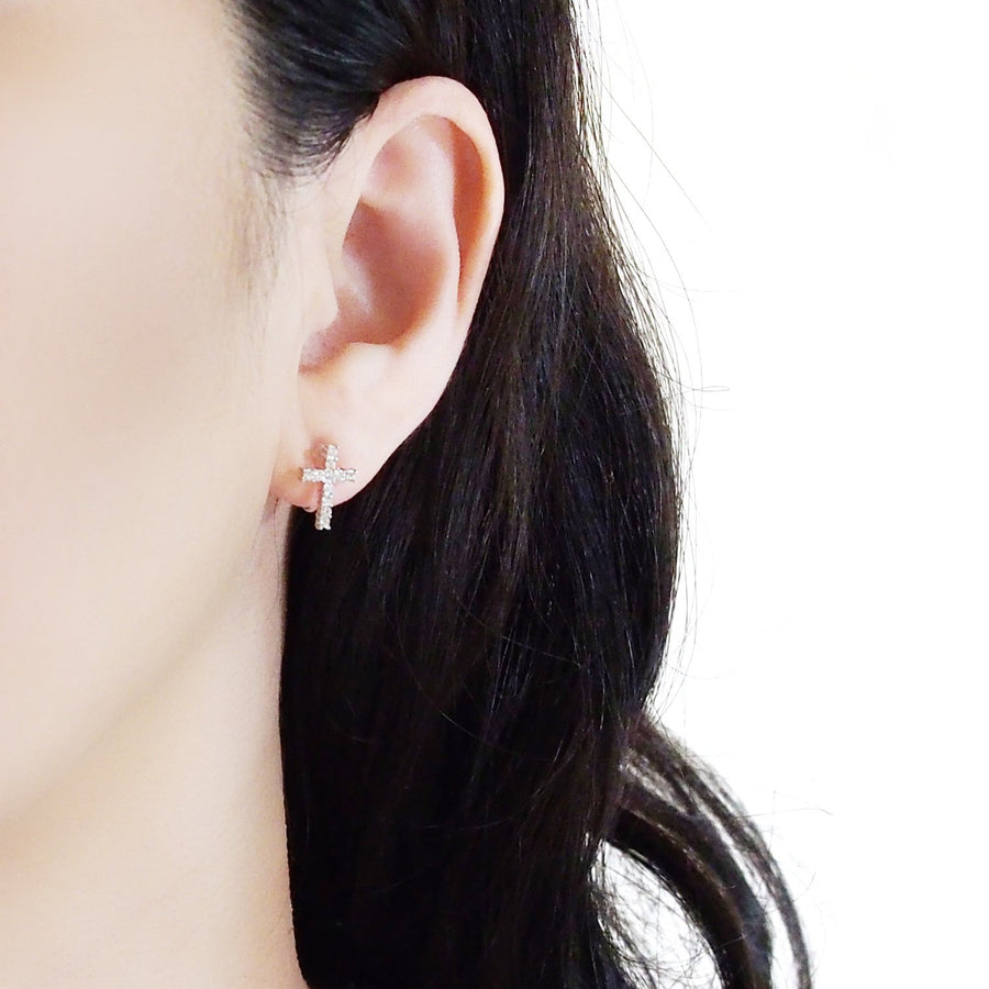 Crystal Cross Invisible Clip On Stud Earrings - Miyabi Grace