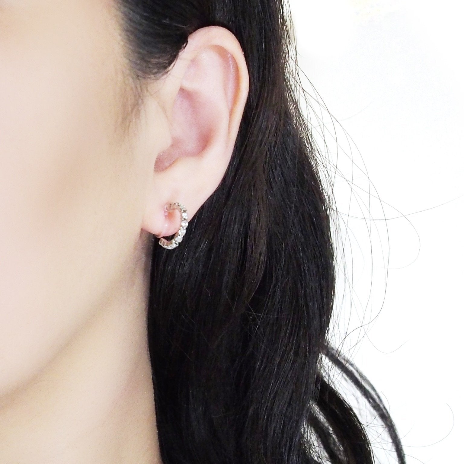 Crystal Invisible Clip On Hoop Earrings (Silver tone) - Miyabi Grace