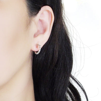 Crystal Invisible Clip On Hoop Earrings (Silver tone) - Miyabi Grace