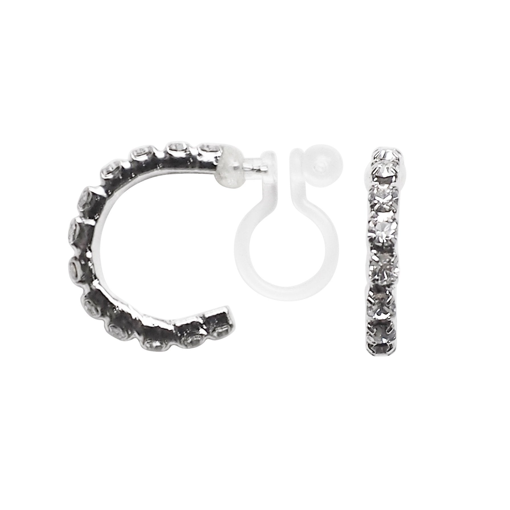 Crystal Invisible Clip On Hoop Earrings (Silver tone) - Miyabi Grace