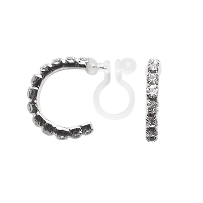 Crystal Invisible Clip On Hoop Earrings (Silver tone) - Miyabi Grace
