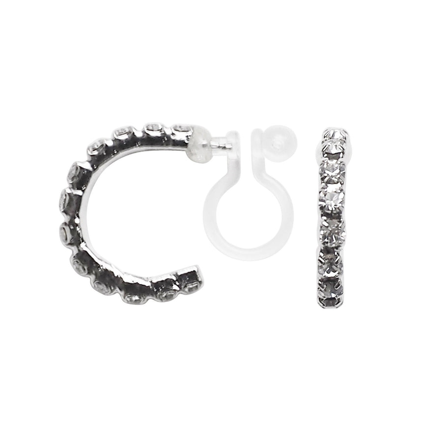 Crystal Invisible Clip On Hoop Earrings (Silver tone) - Miyabi Grace